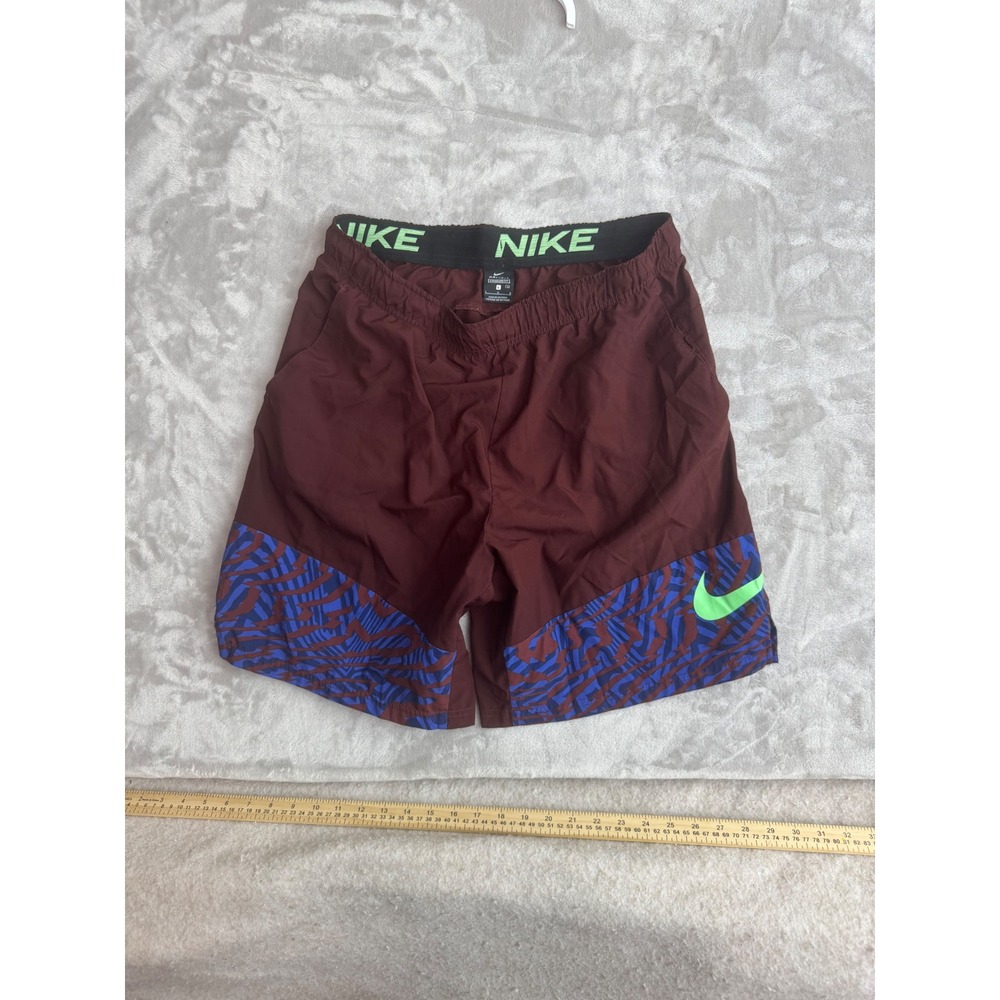 Nike Dri-FIT Mens Shorts Large Burgundy Blue Graphic Print Training Gym 1280